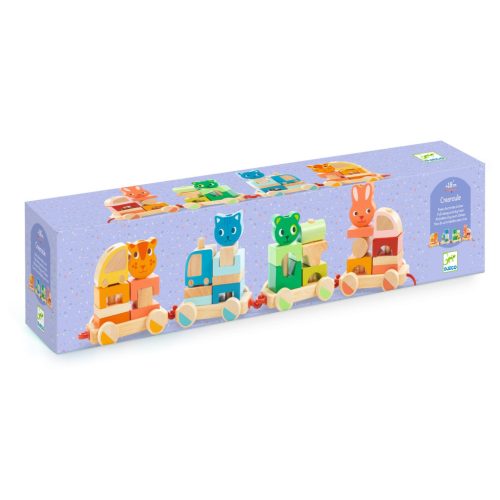 Utaznak az állatok - Húzós építős Montessori fajáték - Djeco