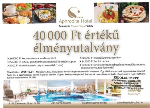 Zalakarosi 40.000 Ft értékű Wellness Hotel utalvány (Emailben küldve)
