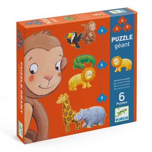Maki és barátai 4, 6, 9 db-os óriás puzzle - Marmoset & friends - Djeco