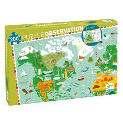   Föld térkép, 200 db-os megfigyelő puzzle - Around the world + booklet  - Djeco DJ07412