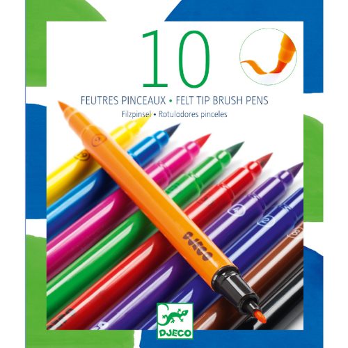 Ecsetfilc készlet 10 db-os klasszikus színek - Kétoldalú filctoll - 10 felt brushes - classic - Djeco