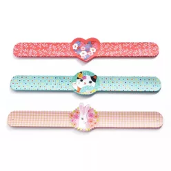  Csattanós karkötő 3 lányos változatban - Szív, cica, nyuszi karkötő - Slap bracelets - Djeco - DD03455