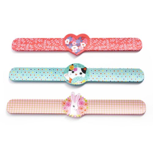 Csattanós karkötő 3 lányos változatban - Szív, cica, nyuszi karkötő - Slap bracelets  - Djeco- DD03455