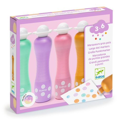 Marok filc szivacsos nyomhagyás - 4 gyöngyház szín - Large dot markers - Djeco- DJ09058