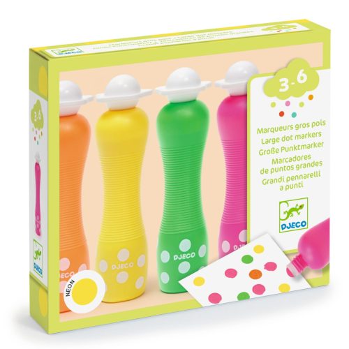 Marok filc szivacsos nyomhagyás - 4 neon szín - Large dot markers - Djeco- DJ09059