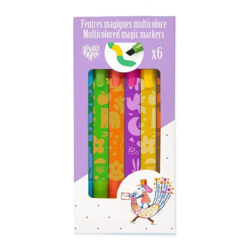 Varázs filctoll  - 6 db színváltó -  Multicolored magic markers - DD03811