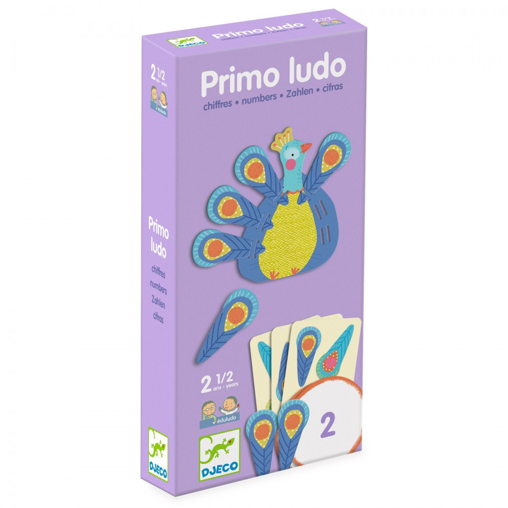 Első számolás Primo Ludo fa fejlesztő játék 1-3-ig, pávatollak számolásával, 2,5 éves kortól